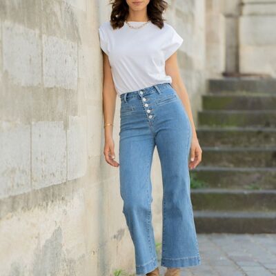 Jeans Valentina breite Knöpfe und Taschen BLUE DENIM