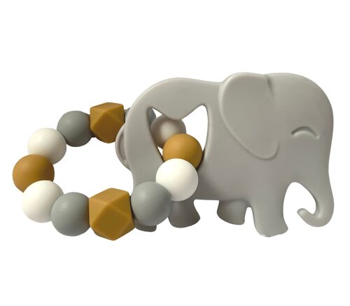 Hochet silicone pour bébé - éléphant gris