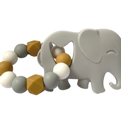 Hochet silicone pour bébé - éléphant gris
