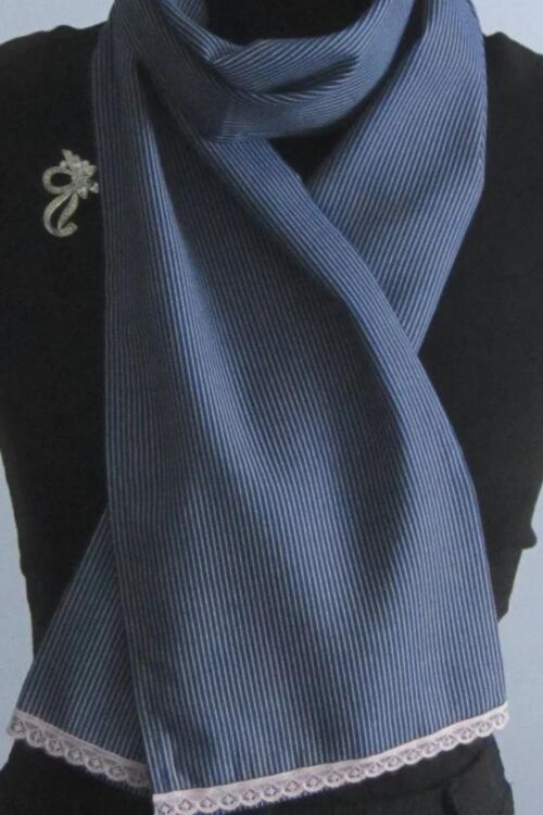 Pinstripe Scarf With Fine Lace Trim