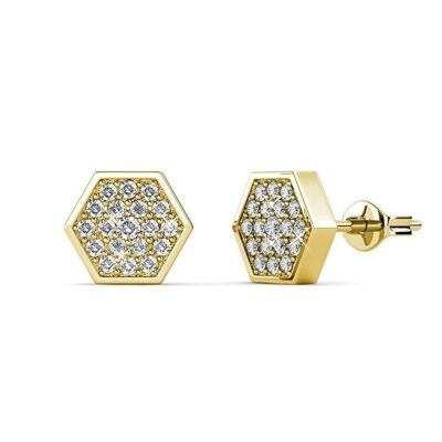 Hexagon Earrings - Gold and Crystal