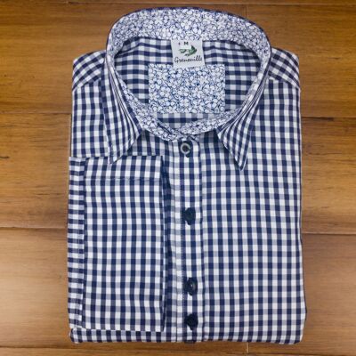 Grenouille Classic manica a 3/4 blu navy check camicia di facile manutenzione