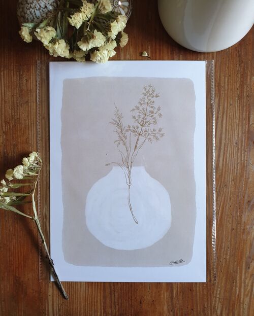 Scandi Poster Grasses White Vase A4 - Nachhaltige Kunstdrucke auf Recyclingpapier in Zellophan