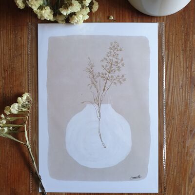 Scandi Poster Grasses White Vase A4 - Nachhaltige Kunstdrucke auf Recyclingpapier in Zellophan
