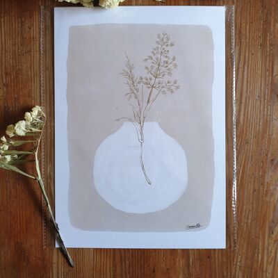 Scandi Poster Grasses White Vase A4 - Impresiones artísticas sostenibles sobre papel reciclado en celofán