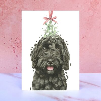 Cartolina di Natale con vischio Cockapoo nero