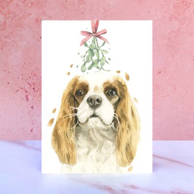 Tarjeta de Navidad con muérdago de Cavalier King Charles Spaniel