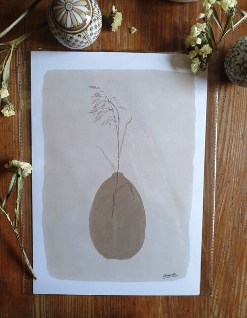 Scandi Gräser Poster "Grasses Brown Vase" A4 - Nachhaltige Kunstdrucke auf Recyclingpapier in Zellophan