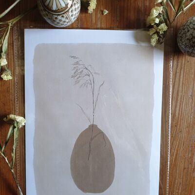 Scandi Gräser Poster "Grasses Brown Vase" A4 - Nachhaltige Kunstdrucke auf Recyclingpapier in Zellophan