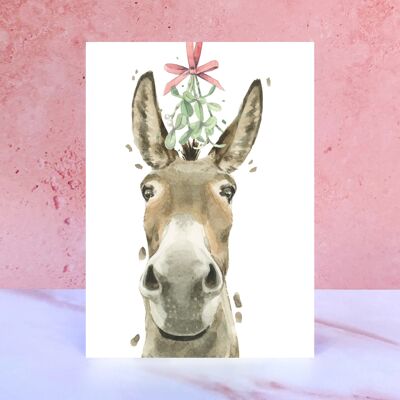 Tarjeta de Navidad de muérdago de burro