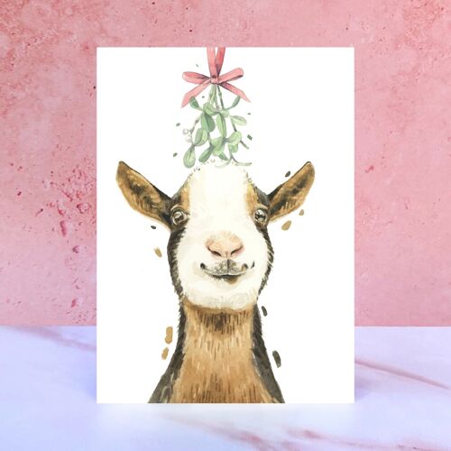 Goat Mistletoe Christmas Card