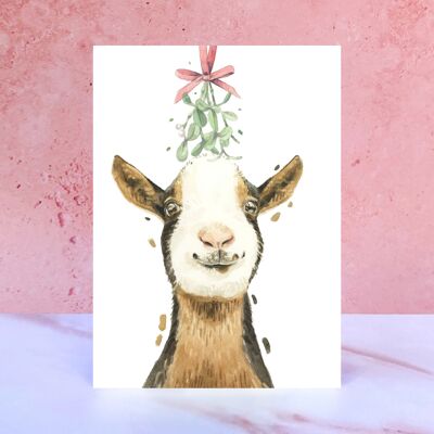 Carte de Noël de gui de chèvre