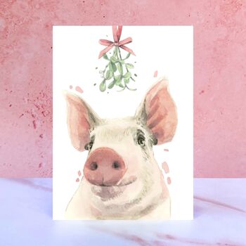 Carte de Noël cochon gui 1