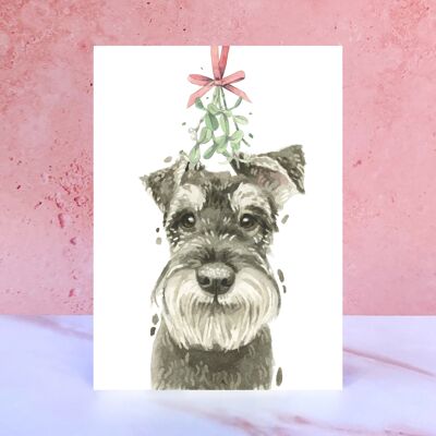Schnauzer Mistletoe Christmas Card