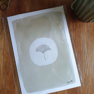 Japandi Plant Poster "White Ginkgo" A4 - Impresiones artísticas sostenibles sobre papel reciclado en celofán