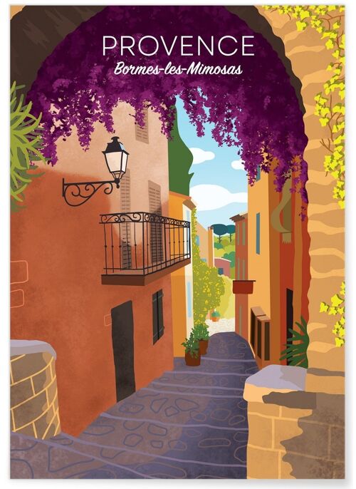 Affiche illustration de la ville de Bormes-les-Mimosas