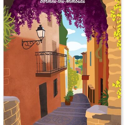 Illustration poster of the city of Bormes-les-Mimosas