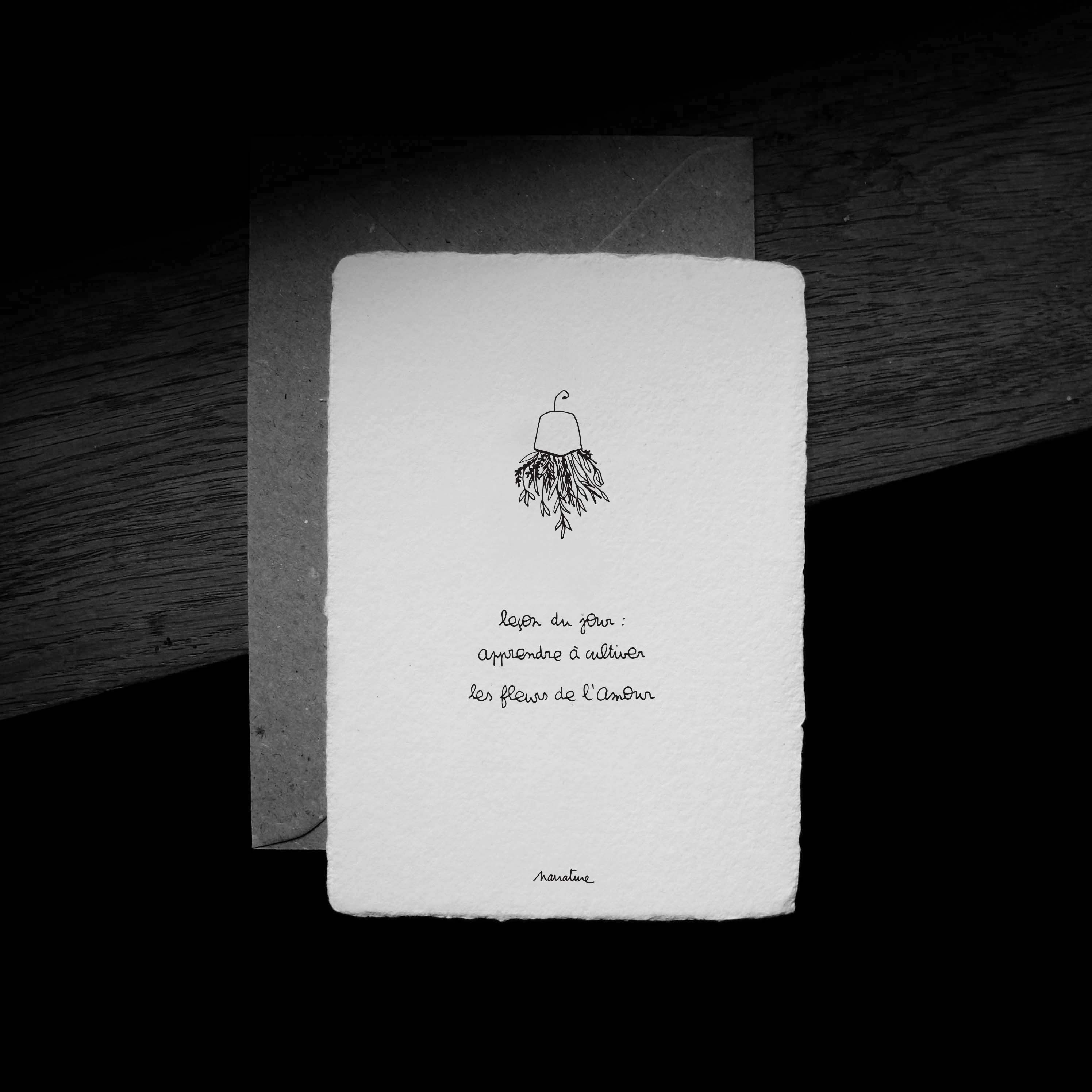 Lezione del giorno - cartoncino di carta 10x15 fatto a mano e busta riciclata