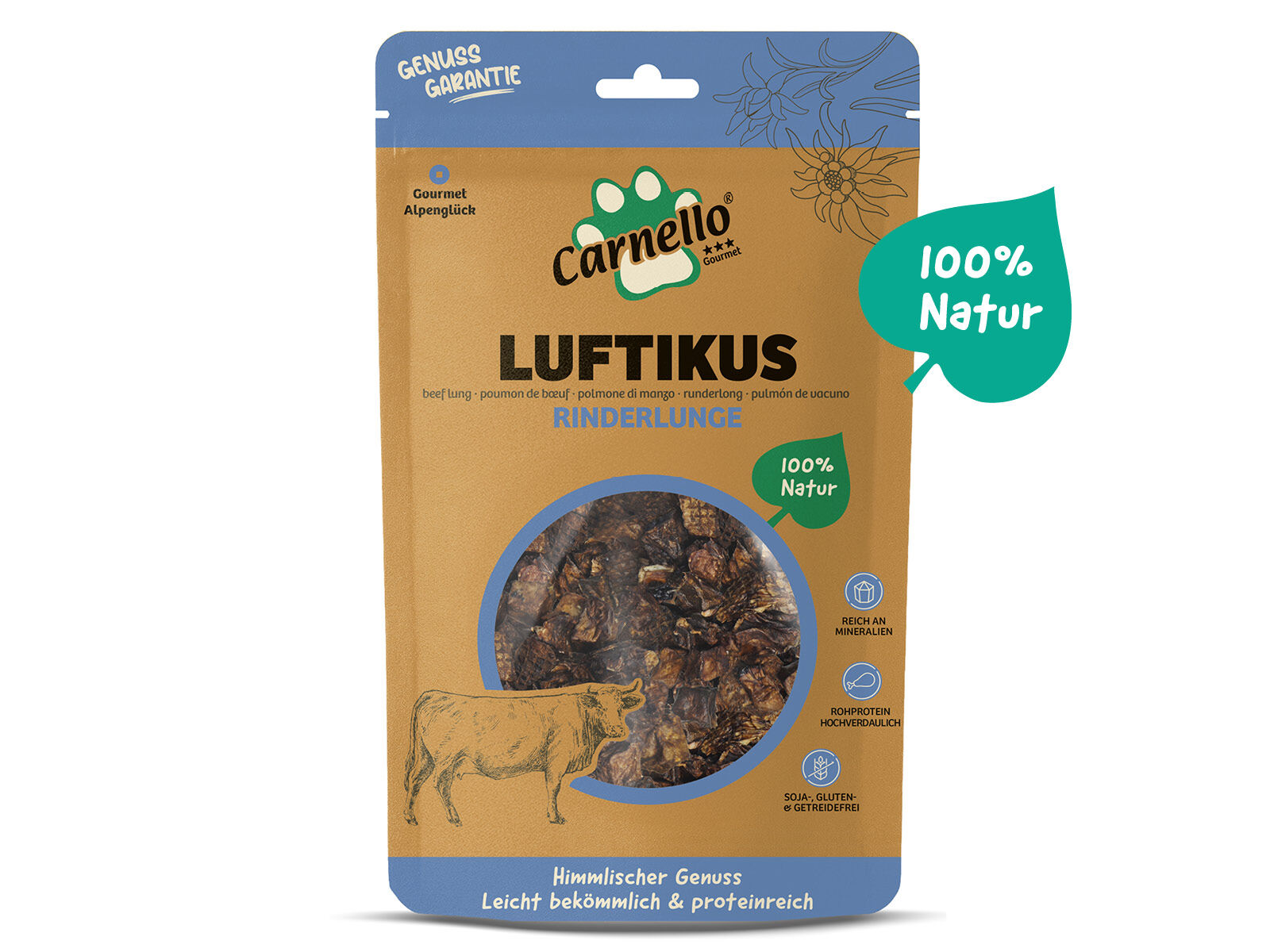 Hundesnack Alpenglück Luftikus Rinderlunge 100g x 10