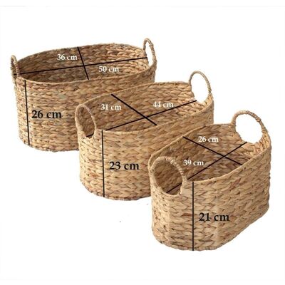 Set of 3 Water Hyacinth Nesting Baskets with Handles
