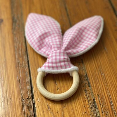 SAINT TROPEZ Pink Gingham Rabbit Teether Rattle