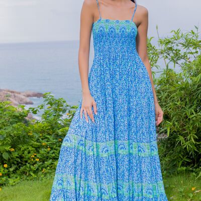 Bohemian dress with v-neck and straps