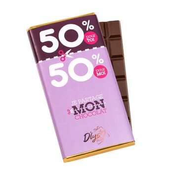 Tablette de chocolat  "50% pour toi / 50% pour moi" - Chocolat au lait 42% 1