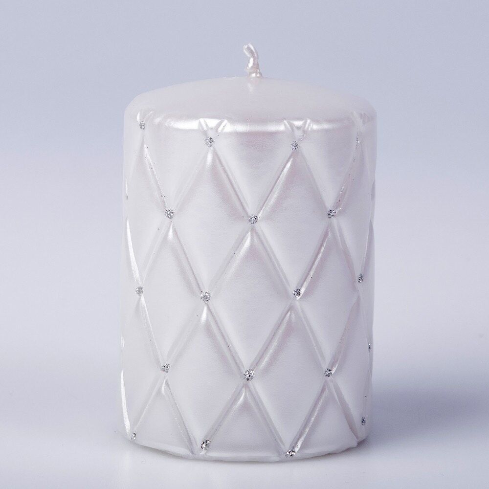 Candela a cilindro Firenze, 9 x 7 cm - Bianco metallizzato
