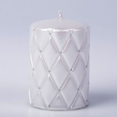 Firenze cylinder candle, 9 x 7cm - Metallic White