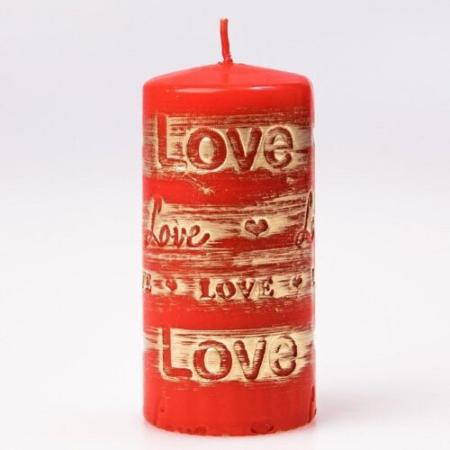 Lovely  Wood cylinder candle,  13 x 7cm - Red / Gold