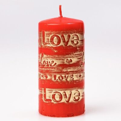 Bougie cylindre Lovely Wood, 13 x 7 cm - Rouge / Or