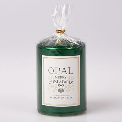 Opal cylinder candle, 9 x 7cm - Green