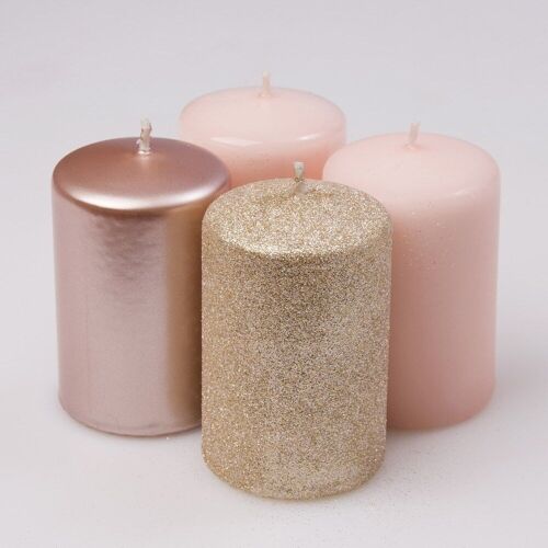 Advent candle set 10 x 6cm - Rose gold mix