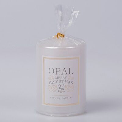Opal cylinder candle, 9 x 7cm - White