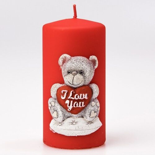 Tedy cylinder candle, 13 x 7cm - Red