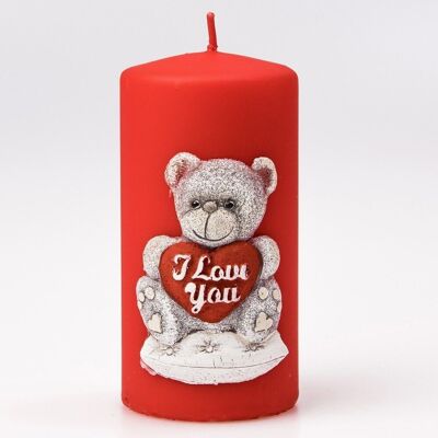 Candela cilindrica Teddy, 13 x 7 cm - Rossa