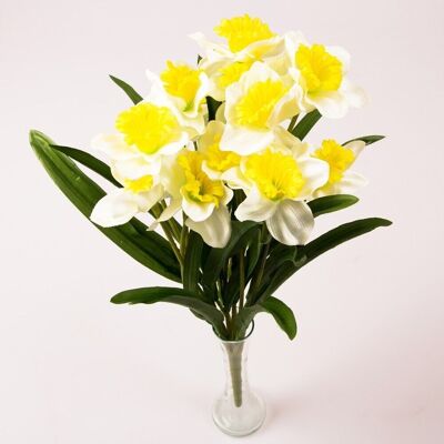 Jonquilles à 12 branches bouquet de fleurs en soie - Blanc/Vert jaune