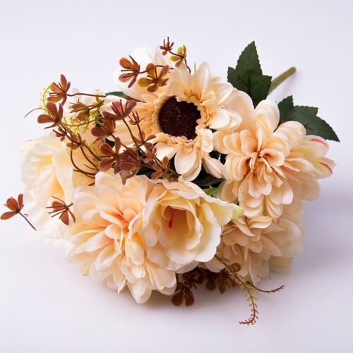9 branches of rose / dahlia / gerbera bouquet of silk flowers - Peach
