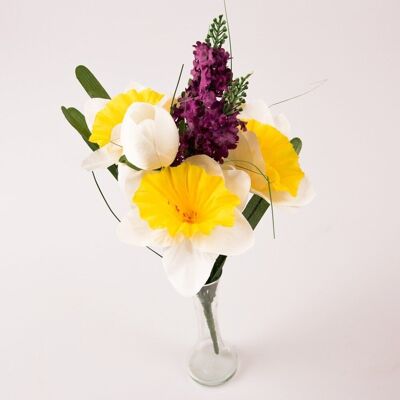 Bouquet of 9 branches silk flowers tulips / narcissus / lilac-White