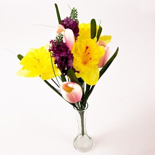 Bouquet of 9 branches silk flowers tulips / narcissus / lilac - Light Pink/Purple