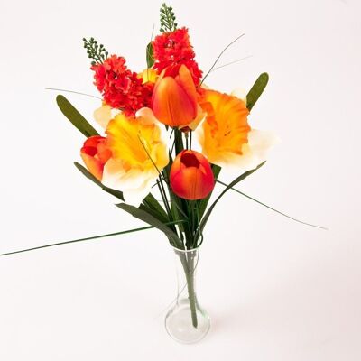 Bouquet de 9 branches de fleurs en soie tulipes / narcisses / lilas - Orange