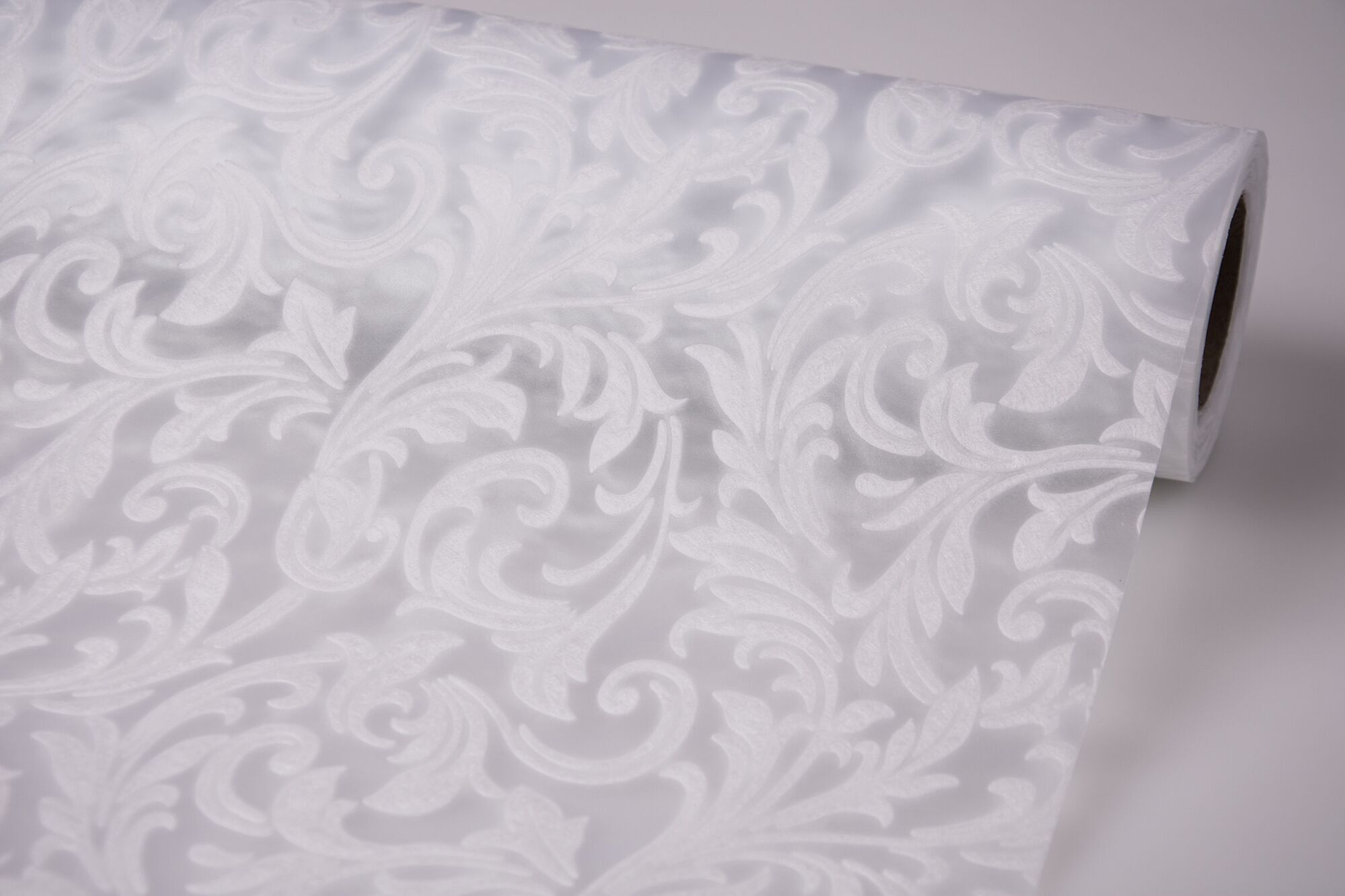 Tessuto non tessuto con motivo a spirale 3D 50 cm x 4,5 m - Bianco