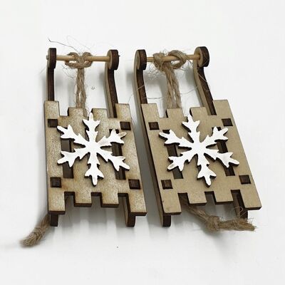 4 Stück. Weiße Schneeflocke Hängeschlitten Weihnachtsdeko 6,5cm