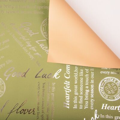 Foil roll with metallic text pattern 58cm x 10m - Vintage green / Cream