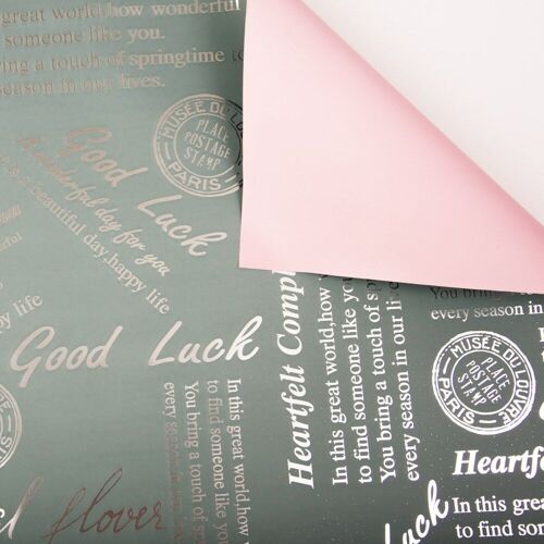 Foil roll with metallic text pattern 58cm x 10m - Ice blue / Pink