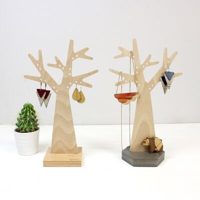 Earring tree kit - square and hexagonal base (made in France) in beech wood
