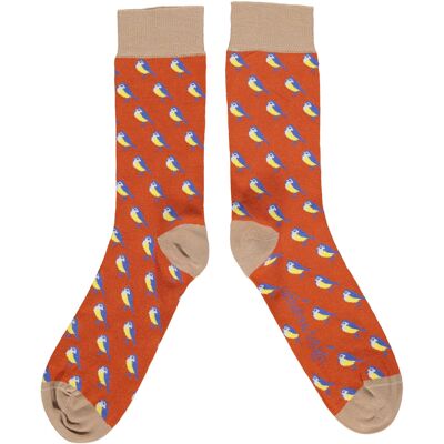 Crew-Socken aus Bio-Baumwolle für Herren - blue tits orange