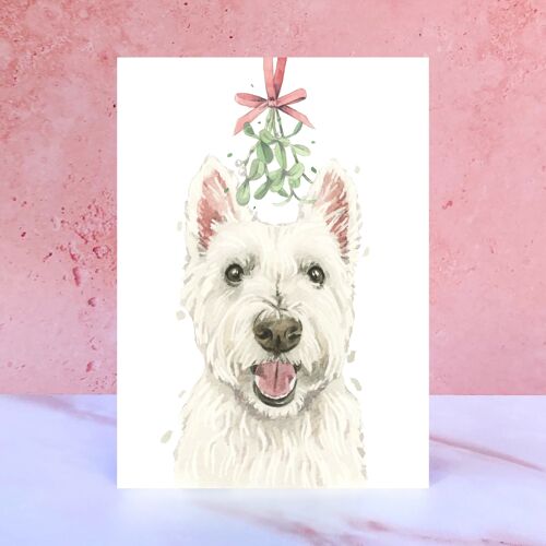 West Highland Terrier Westie Mistletoe Christmas Card