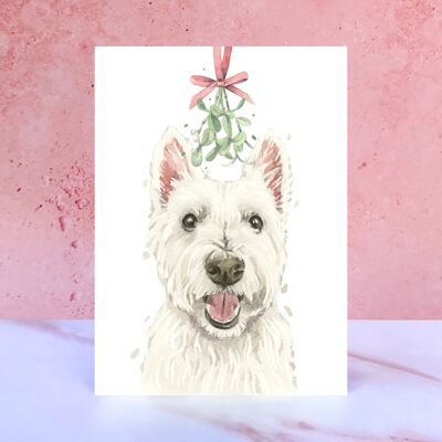 West Highland Terrier Westie Muérdago Tarjeta de Navidad