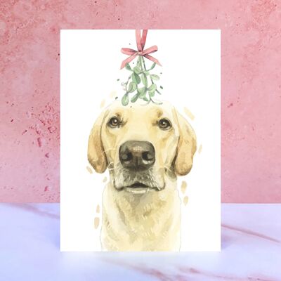 Biglietto di Natale con vischio Labrador giallo
